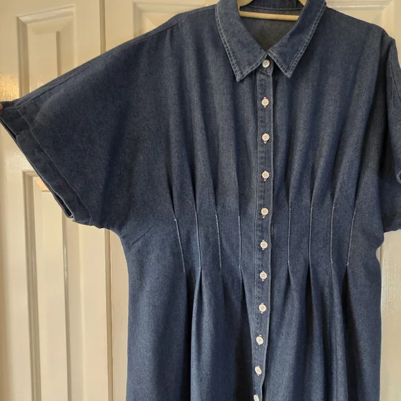 Women’s Blue Denim Button-Front Midi Dress Size XL - Picture 3 of 5